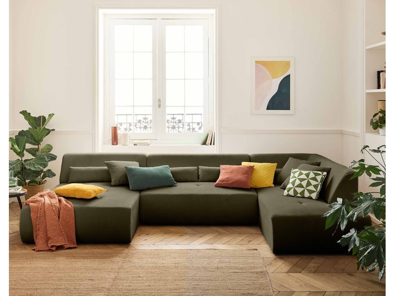  Onyx - canapé panoramique modulable d'angle droit 7 places - en velours côtelé - lisa design - vert ONYX - Conforama B