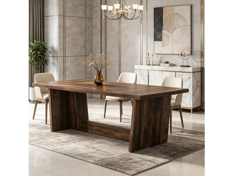 Table de salle à manger 6 à 8 personnes avec plateau rectangulaire et piètement stable en bois marron 180 × 79 × 76 cm - Conforama D