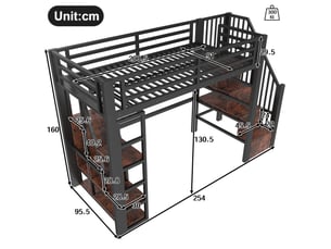 Lit mezzanine 90x200 cm <strong></strong>  <strong></strong> coloris noir