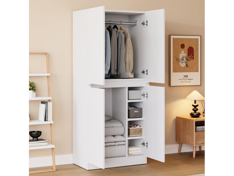 Armoire 2 portes 70 x 40 x 170 cm avec penderie et compartiments, blanche - Conforama B
