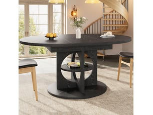 Table de salle à manger extensible avec étagère intégrée, ronde à ovale, pour cuisine et salle à manger, en mdf noir