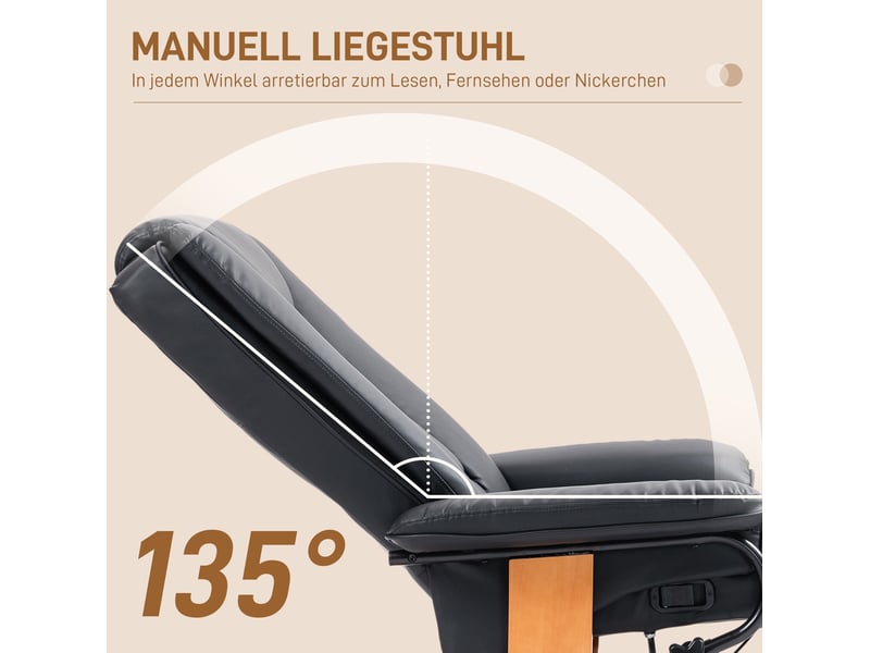  Fauteuil relax pivotant avec dossier inclinable et repose-pieds, en cuir synthétique noir pour salon  - Conforama D