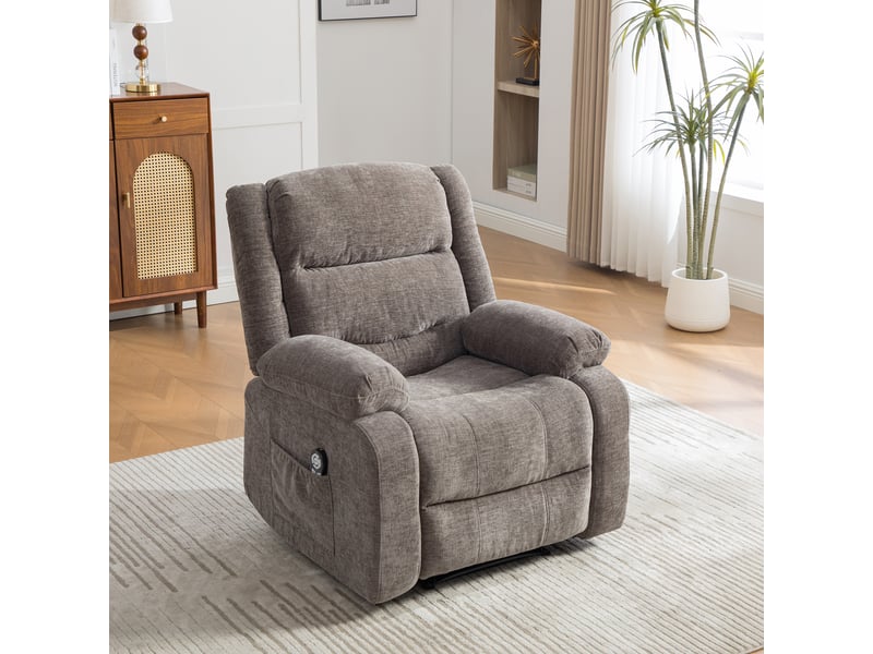  Fauteuil relax gris avec massage électrique, chauffage, dossier inclinable et poches latérales  - Conforama B