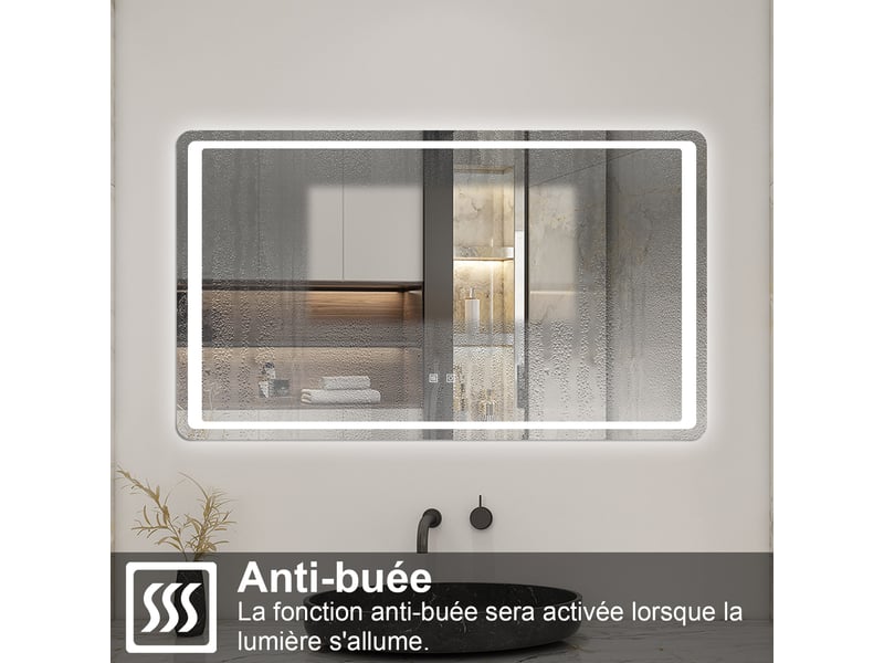  Aica miroir de salle de bain led tri-couleur antibuée, 120x70cm, mémoire, arrêt auto 1h  - Conforama D