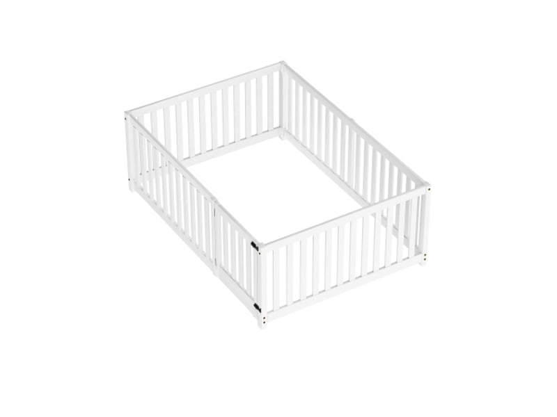  Lit au sol pour enfants en bois massif 140x200cm avec clôture et porte,blanc lit enfant blanc - Conforama E