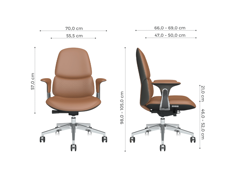  Fauteuil de bureau cuir 69x70x105 cm – marron – inclinaison verrouillable et roulettes pvc silencieuses  - Conforama B