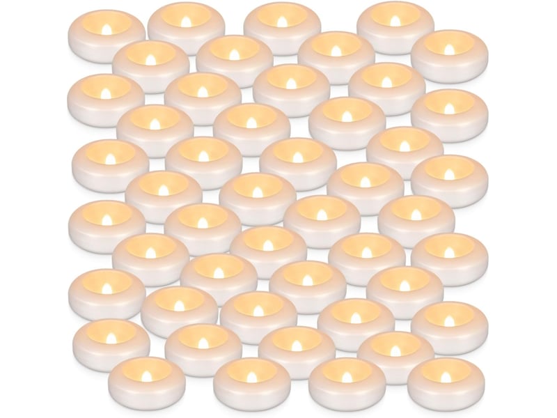 48 bougies led flottantes étanches sans flamme, lumière blanc chaud vacillante, bougies chauffe-plat pour piscine, mariage et spa - Conforama A