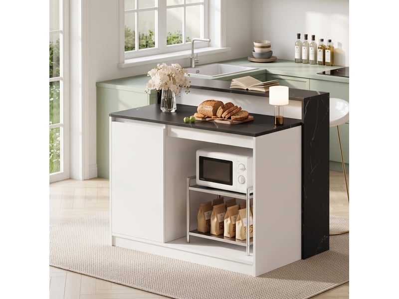  Îlot de cuisine 120x80x100 cm blanc et noir avec bar et espace  - Conforama D