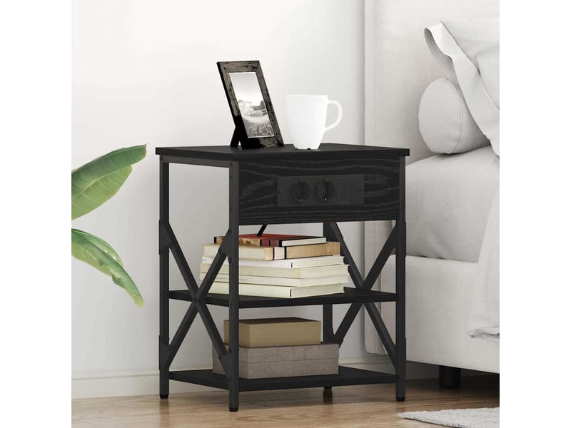 Table de chevet avec étagère 2 pièces chêne noir 41 x 31 x 51 cm - Conforama B