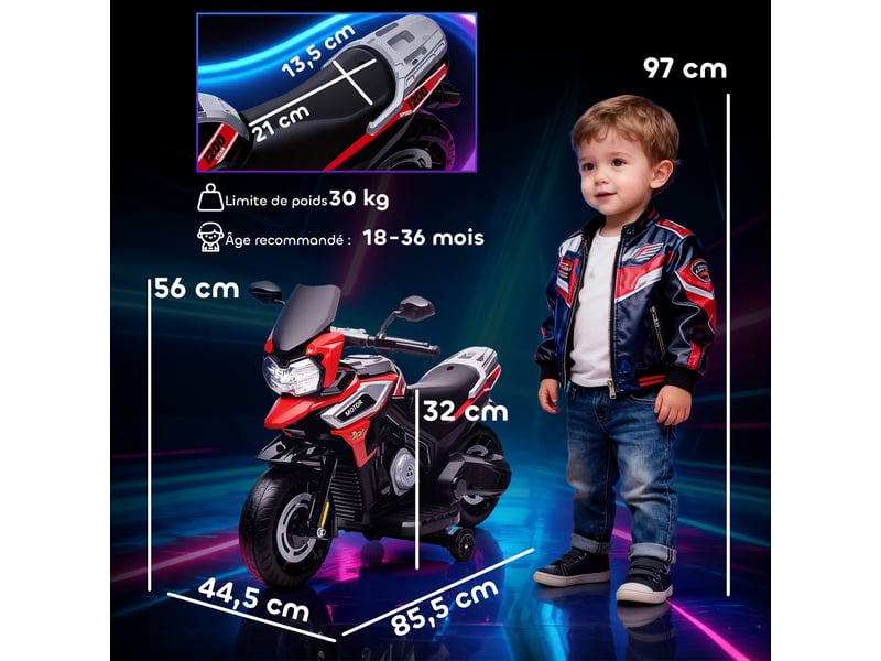  Moto électrique enfants 6 v, voiture électrique enfants avec roues d'entraînement, musique, effets lumineux, rouge  - Conforama E