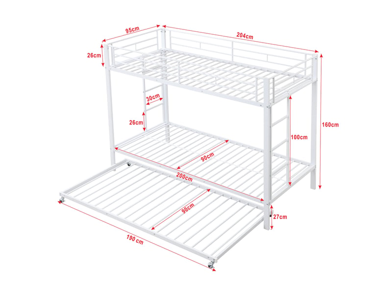  Lit superposé enfant 90x200 cm en métal blanc avec lit gigogne  - Conforama C