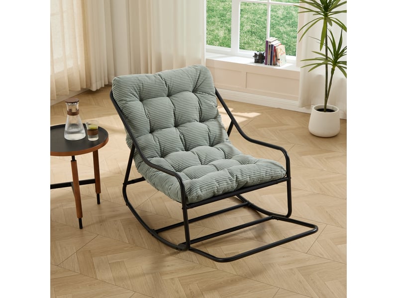  Fauteuil à bascule d'extérieur 116x75x82 cm acier noir, coussin vert clair  - Conforama B