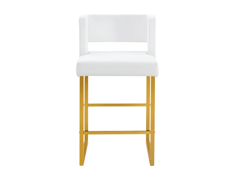  Lot de 2 tabourets de bar 53x48x91 cm, chaises hautes avec assise carrée, meuble cuisine, pieds métal doré, pu blanc  - Conforama D