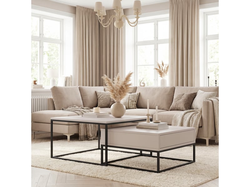 Tables basses gigognes elegant - 7060 cm - avec grand tiroir - structure en acier - noir cachemire ELEGANT - Conforama B
