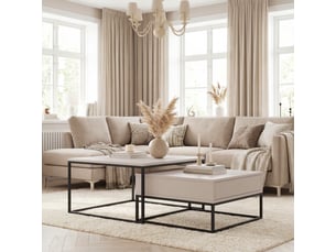 Tables basses gigognes elegant - 7060 cm - avec grand tiroir - structure en acier - noir cachemire