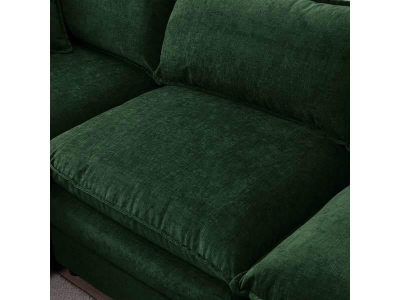  Canapé d'angle 3 places avec méridienne et hocker, tissu chenille vert, structure bois massif eucalyptus, design moderne  - Conforama E