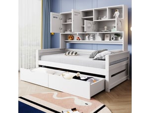 Lit avec rangement 90x200 cm <strong>MODENVIE</strong>  <strong></strong> coloris blanc