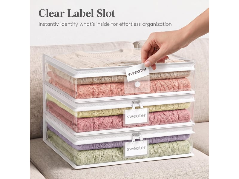  Sacs de rangement vêtements 6 pièces, sacs transpar ents à fermeture éclair 40×35×10 cm pour couettes, blanc  - Conforama C