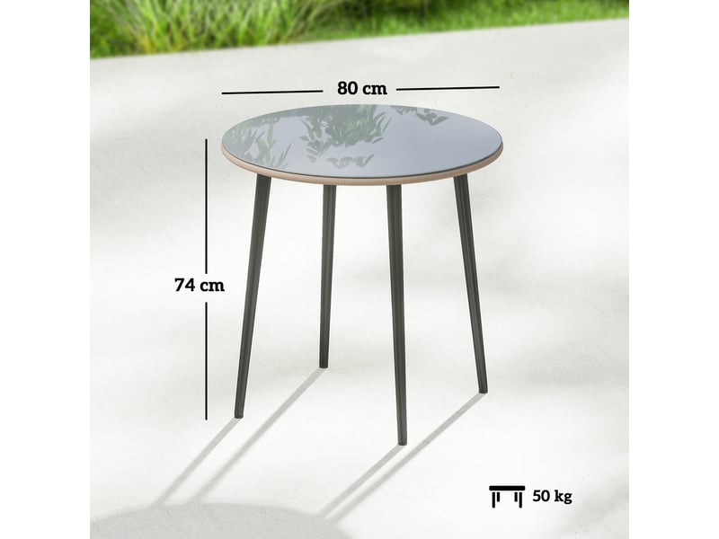  Table de buffet de jardin en acier avec structure en acier, bordure en rotin pe, pieds réglables, 4 couverts, 80 x 80 x 74 cm, grise  - Conforama E