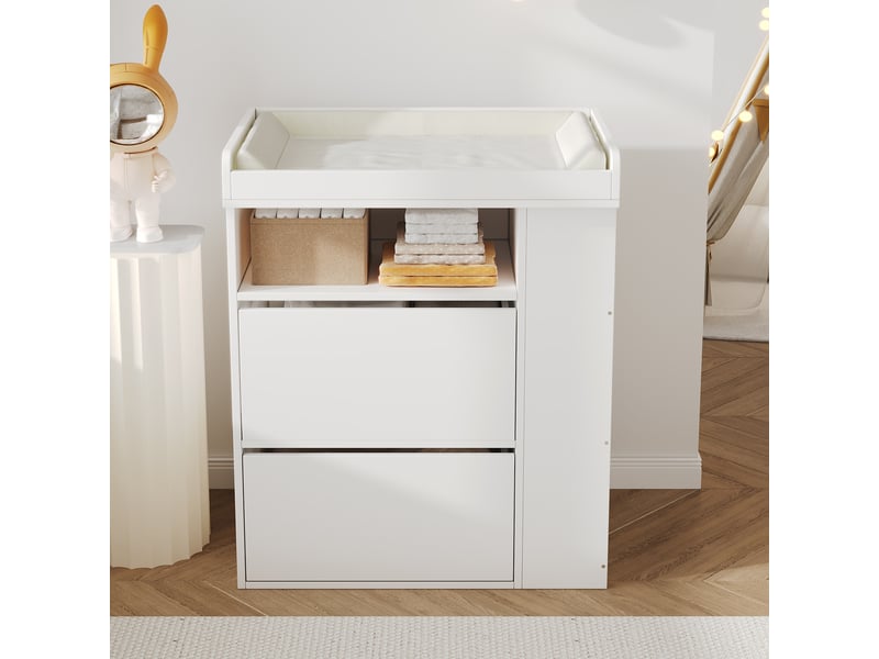  Commode à langer blanche 82x50x100 cm, table à langer évolutive en mdf avec tiroirs  - Conforama W