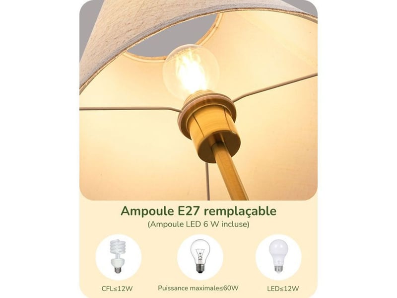  Lampe sur pied retro beige en lin coton 158 cm interrupteur au pied ampoule led e27 2700k 370618_AADHM44171_6_DROPFR - Conforama D