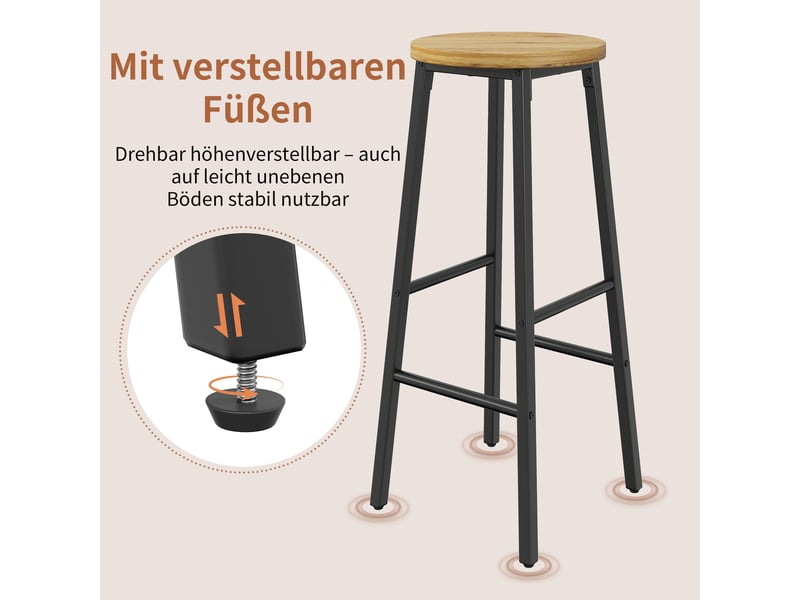  Lot de 2 tabourets de bar,30x30x70 cm,mdf et métal noir,effet bois  - Conforama E