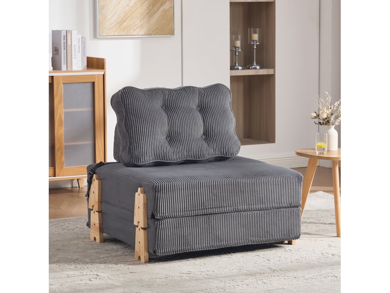  Fauteuil convertible en lit modenvie en velours côtelé gris foncé, style scandinave, 90 x 86 x 84 cm, couchage 90 x 170 cm  - Conforama D
