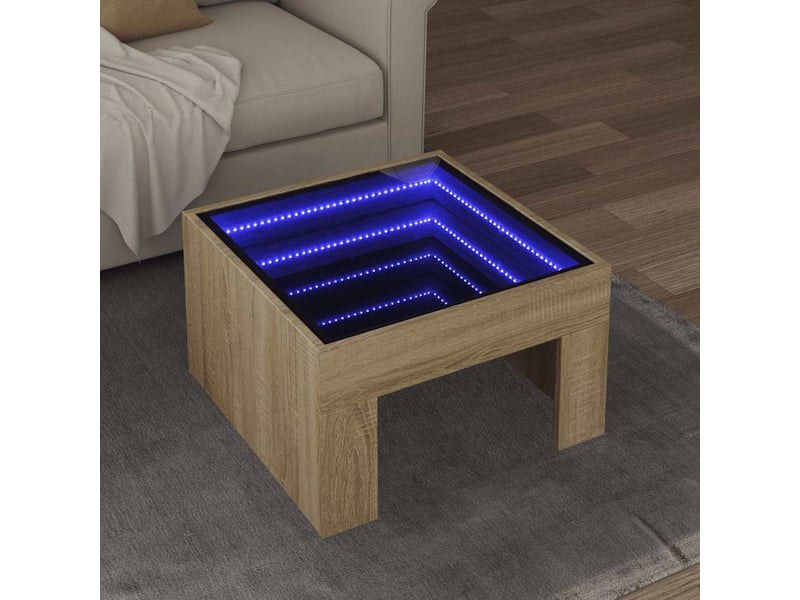  Table basse - table de salon - table à thé avec led infini chêne sonoma 50x50x30 cm  - Conforama B
