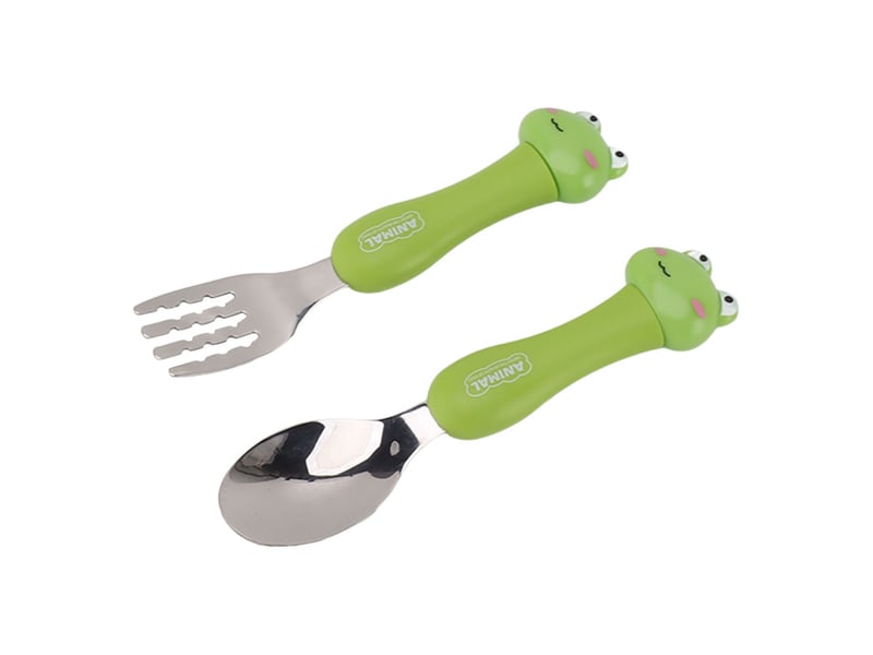  Cuillère-fourchette en acier inoxydable à motif grenouille pour l'apprentissage de l'alimentation des bébés  - Conforama C