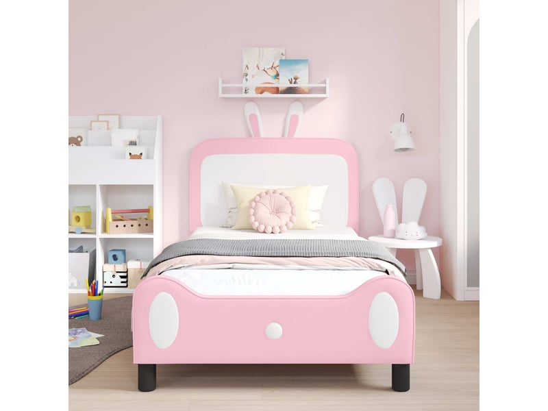  Cadre de lit pour enfants - lit jeune avec tête de lit rose 90 x 200 cm pu  - Conforama C