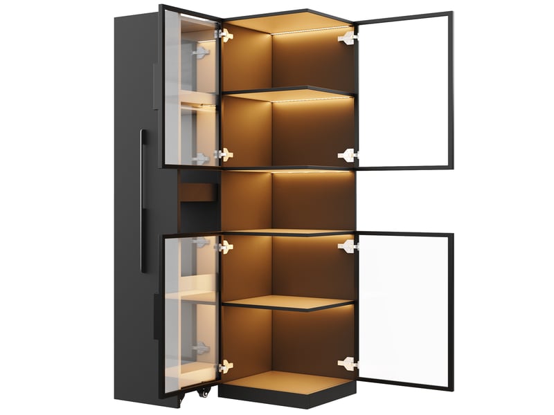  Vitrine d'exposition - 70x38x160cm - armoire rangement coulissante avec 2 portes en verre &amp; led rgb - noir  - Conforama A