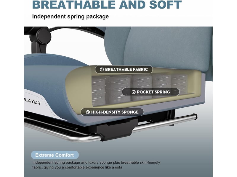  Gtplayer chaise de jeu ergonomique, réglable et pivotante en tissu respirant - bleu GT905-BL - Conforama C