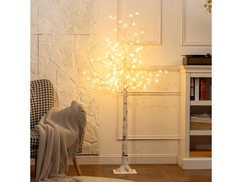 Cerisier artificiel en fleurs avec 120 lumières led, luminosité réglable, décoration intérieure, 21 x 21 x 150 cm, blanc  - Conforama D