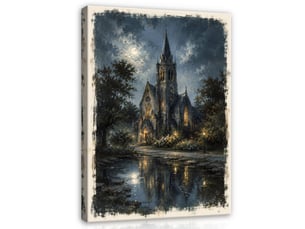 Tableau décoration murale impression sur toile cathédrale nuit bleu - 80x120 cm - tableau décoration murale chambre et salon
