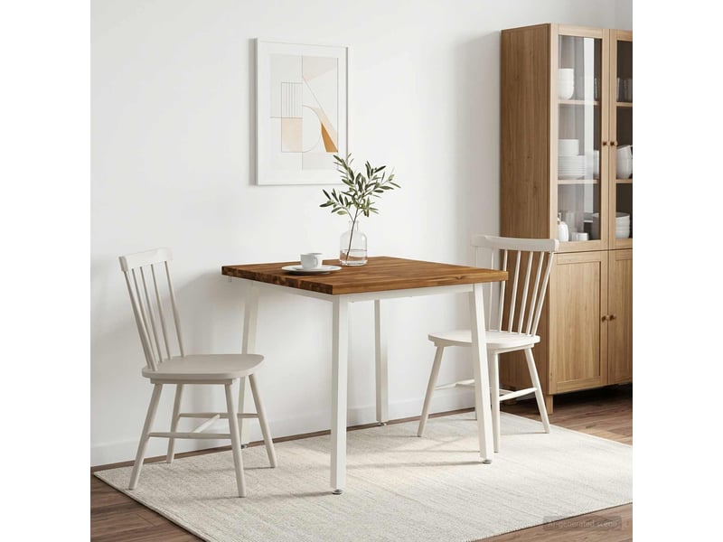  Table à manger 70x70x75 cm bois d'acacia massif naturel et blanc carré shl99352  - Conforama B