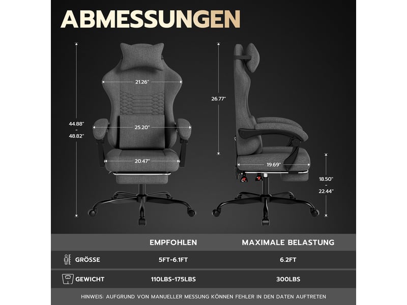  Chaise de bureau gaming ergonomique inclinable avec repose-pieds - lpospi - appuie-tête, tissu - gris foncé  - Conforama D
