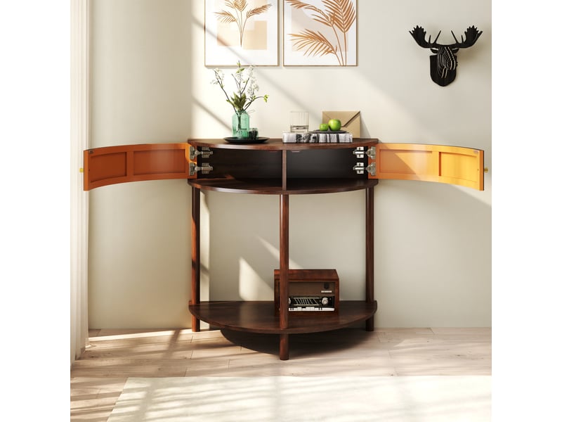  Table basse - console en forme de croissant, décor en bois brun noyer en mdf avec laque uv avec motif ondulé 3d réalisé à la main  - Conforama W