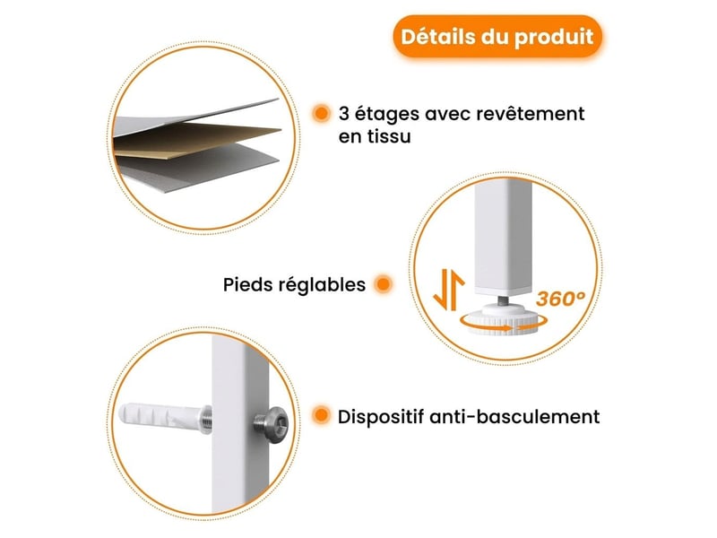  Chiffonnier dix tiroirs tissu blanc meuble de rangement 97 cm moderne  - Conforama C
