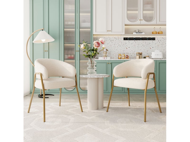  Lot de 2 chaises de salle à manger blanches et dorées en tissu polaire  - Conforama B