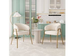 Lot de 2 chaises de salle à manger blanches et dorées en tissu polaire