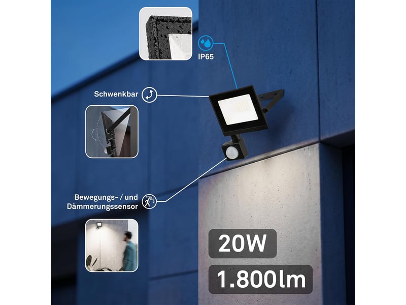  Projecteur led extérieur avec détecteur de mouvement, lumière blanc neutre, 20w 1800lm  - Conforama B