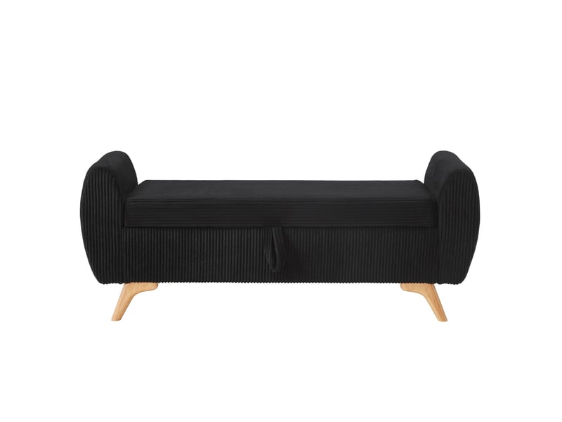 Banquette de rangement tcqpz pliable 145 x 51 x 57 cm en velours côtelé noir avec pieds en bois - Conforama A