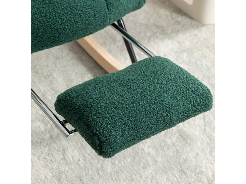 Fauteuil à bascule moderne avec rembourrage, revêtement en taffetas effet peluche et repose-pieds extensible, vert - Conforama R