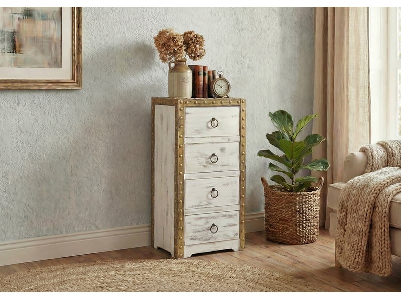  Commode duran, commode à tiroirs, armoire, 4 tiroirs, style shabby, vintage 70x33x26cm - blanc  - Conforama B