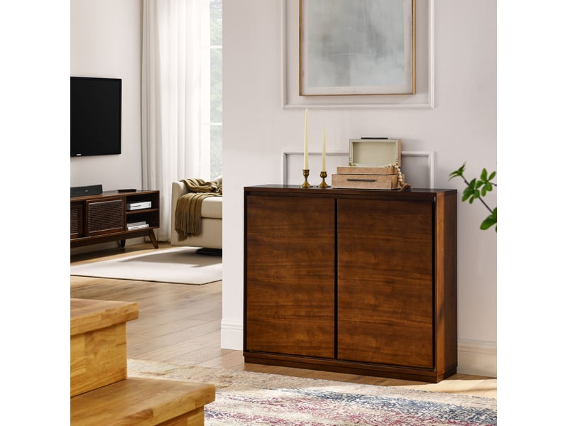  Buffet à 2 portes 99x23.5x82.3 cm avec 2 ouvertures pour prises en mdf noyer  - Conforama D