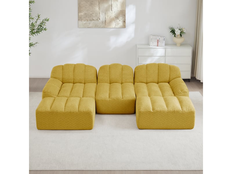  Canapé panoramique coquille 3 places, 2 poufs jaune – 288 x 165 x 79 cm Fay Lum - Conforama B