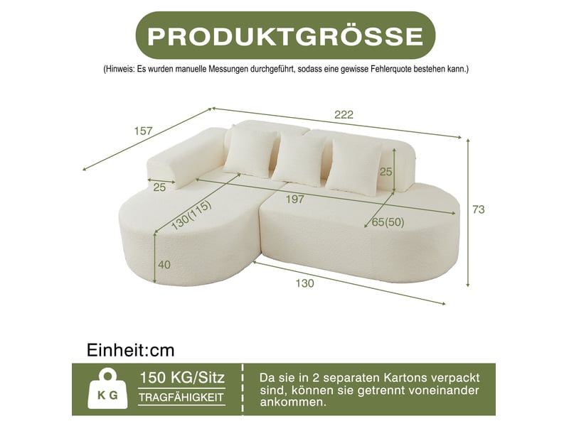  Canapé d'angle 3 places à forme arrondie avec méridienne à gauche et 3 coussins en chenille beige  - Conforama C