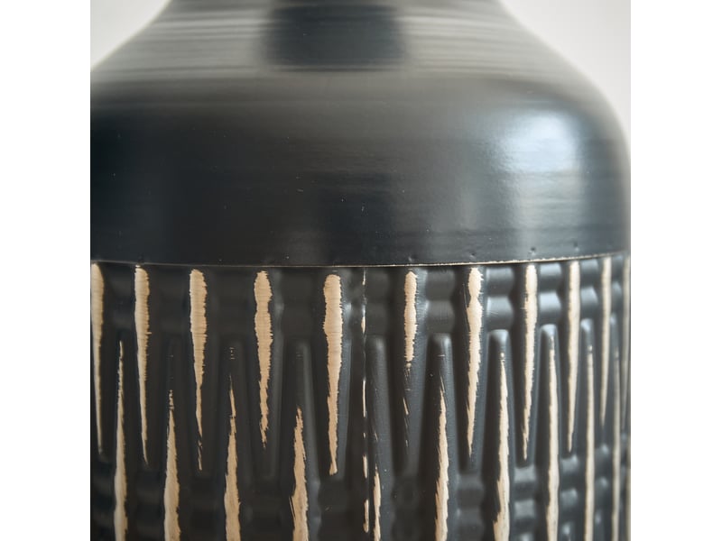  Lot de 3 vases de sol à rainures verticales en métal noir  - Conforama E