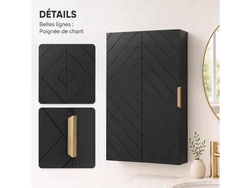  Armoire murale de salle de bain, meuble de rangement armoire à pharmacie murale avec étagère réglable  - Conforama R