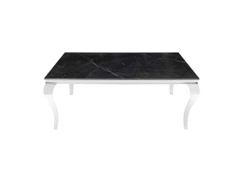  Table velena – rectangulaire 180 cm – plateau pierre frittée et acier chromé – style baroque  - Conforama C